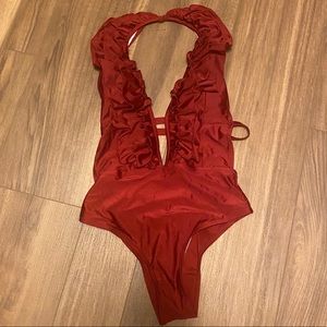 Cute medium red bathing suit with ruffles
